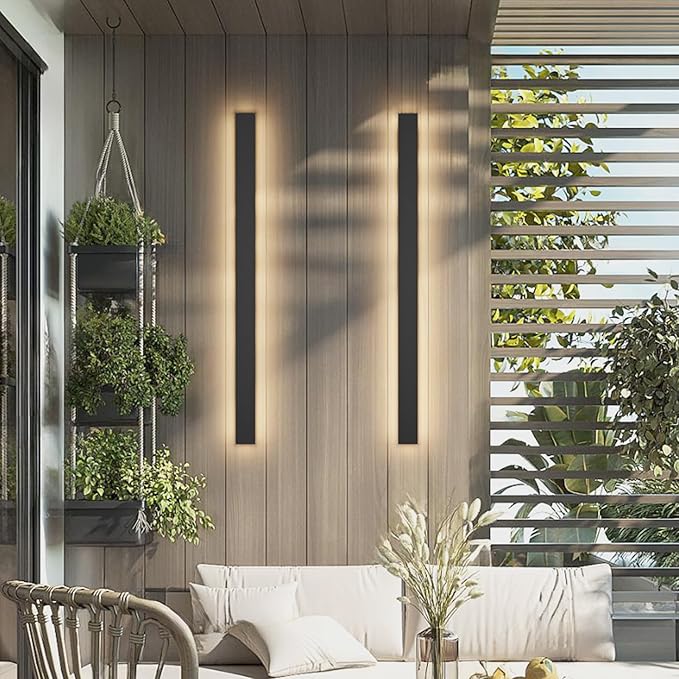 Outdoor Lights 2 Pack,Modern Outdoor Wall Light Long Strip LED Wall Sconce IP65 Anti Rust Warm Light Fixture 3000K Exterior Wall Mount Lights for Entrance, Hallway, Garage, Porch