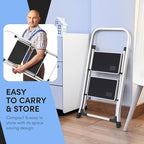 Lifetime Home 2-Step Ladder with Wide Anti-Slip Platform & Thick Rubber Feet - Lightweight Heavy Duty Foldable & Portable - 330 lbs Capacity, Steel Frame, Rubber Handgrip, Folding Step Stool - White
