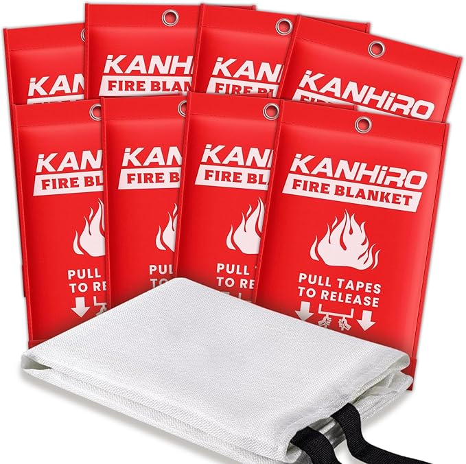 Emergency Fire Blanket for Home Kitchen - KANHIRO Fiberglass Fire Suppression Blanket Great for School, Fireplace, Grill, Car, Office, Warehouse (8 Pack, 39 in X 39 in)