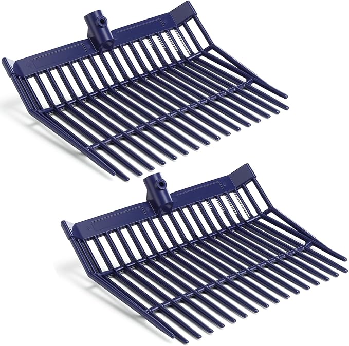 Lasnten Manure Fork Replacement Head, 18 Tines Pitchfork Head with Screws and Nuts, Horse Manure Rake for Picking up Grass and Hay (Navy,2 Pcs)