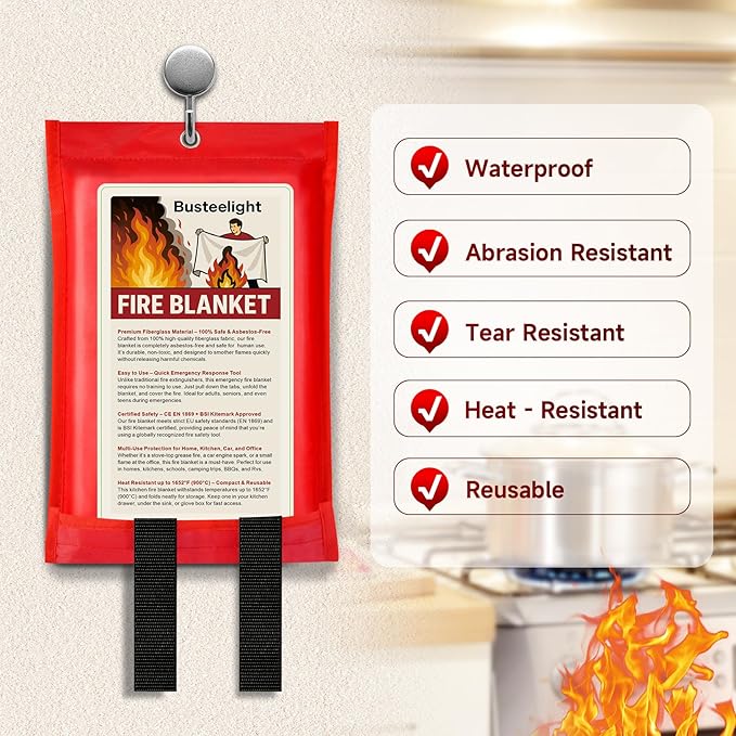Emergency Fire Blanket for Home and Kitchen Safety - 100% Glass Fiber 40 * 40 Inches Fire Blanket for Kitchen, Car, Office, and School - Fire Blankets Emergency for Home (2 Pcs)