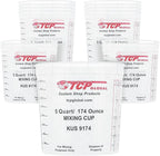 Custom Shop Paint Mixing Cups, 5-Quart (12 Pack) - Plastic Measuring Cups for Liquids, Automotive Painting, Epoxy Resin, Acrylic Arts, Crafts, Disposable or Reusable, Graduated, Mixing Ratios