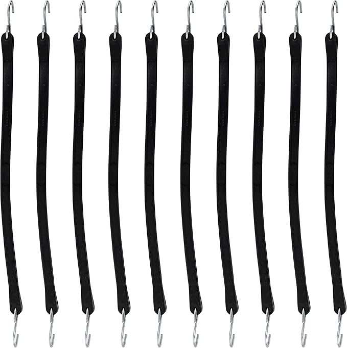 Miloo Rubber Bungee Cords with Hooks - Heavy Duty Tarp and Cargo Straps - Made in USA - 10 Inch Pack of 10