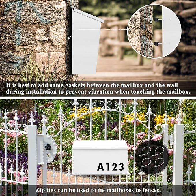 Dalmbox Wall-Mount Mailbox Large Mailbox for Post Rust-Proof Galvanized Steel Box for Outside or Townhouse Horizontal Style, White, 15.7” x 4.3” x 9.4”