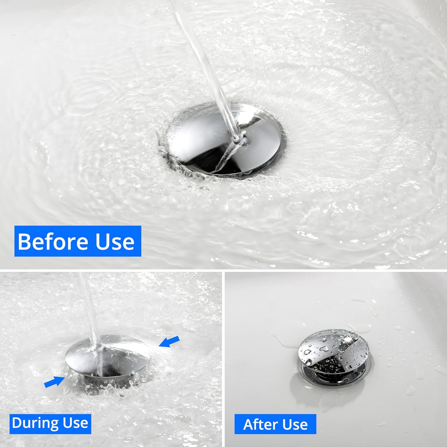 Bathroom Sink Pop Up Drain Kit Vessel Push Button Drain Stopper Assembly Vanity Sink Drain with Overflow, Polished Chrome