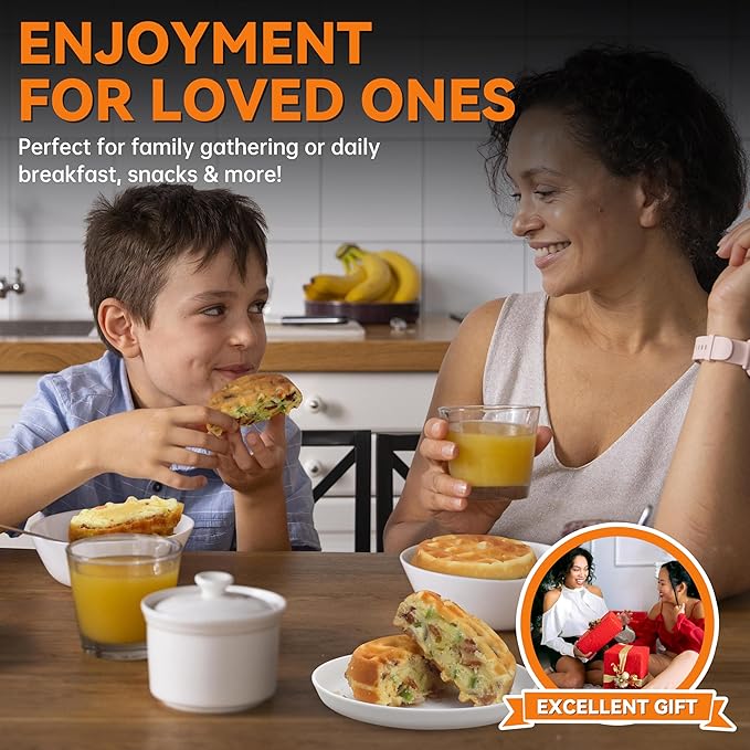 Baker's Friend Multi Stuffed Waffle Maker Thick, 4-Slice with 1.2'' Thick & 4'' Dia, Belgian Mini Waffle Maker Flip, Nonstick Breakfast Sandwich Maker, Stuffed Waffle Iron, Graphite