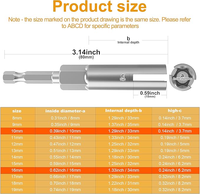 2 Pack 1/4" Hex Shank，Power Wing Nut Driver Set,Slot Wing nuts Drill Bit Socket Wrenches Tools Set, Drills Bits for Panel Nuts screws eye C hook bolt (2 Pack 2 Size （10mm,16mm）)