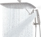 G-Promise All Metal 16 Inch Shower Head with Massage Mode Handheld, Rain Shower Head with Handheld Spray Combo, 3-Way Diverter with Pause Setting, 12 Inch Adjustable Extension Arm (Brushed Nickel)