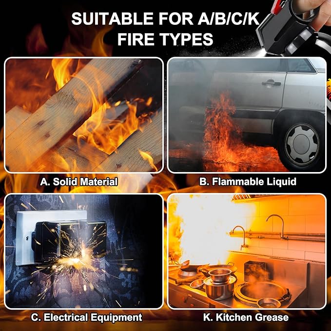Fire Extinguisher for Home - Car Fire Extinguisher with Mount, Small A B C K Fire Extinguisher, Water-Based Fire Extinguishers for Car/House/Kitchen/Truck/Marine/Boat/Vehicle/utv/rv (3)