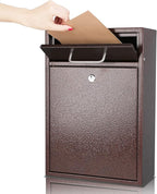 KYODOLED Steel Key Lock Mail Boxes Outdoor,Locking Wall Mount Mailbox, Security Key Drop Box, Collection Boxes,16.2Hx 11.22Lx 4.72W Inches, Bronze X Large