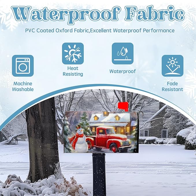 Winter Snowman Mailbox Covers Magnetic Large Size Merry Christmas Truck Mailbox Cover Pine Tree Snow Mailbox Wraps Mailbox Post Cover Oversized Graden Decor Waterproof 25.5 X21 Inch