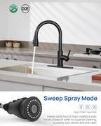 Pull Down Spray Head Replacement for Kitchen Faucet, 3 Modes Kitchen Sink Faucet Sprayer Head Nozzle Spout with 11 Adapters, Matte Black