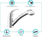 Dura Faucet DF-NMK852-CP RV Pull-Out Swivel Single Handle Kitchen Sink Faucet - One-Hole (Chrome)