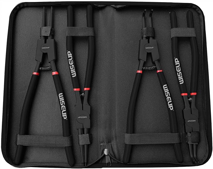 WISEUP Snap Ring Pliers Set Heavy Duty,4PCS-13 inch Internal/External Circlip Kit,Straight/Bent Jaw Tips C-Clip Pliers for Ring Remover Retaining (13 inch Circlip Pliers)