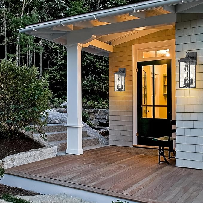 Darkaway Outdoor Wall Lights, Exterior Lighting Fixtures Wall Mount Porch Lights Waterproof Outdoor Sconce with Water Ripple Glass E12 Socket for House Patio Hallway Garage