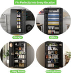 Metal Storage Cabinets with 2 Doors and 5 Adjustable Shelves, 71" H Lockable Garage Storage Cabinet with Pegboard and Hooks, File Cabinet with Lock for Office, Home, Garage, Black