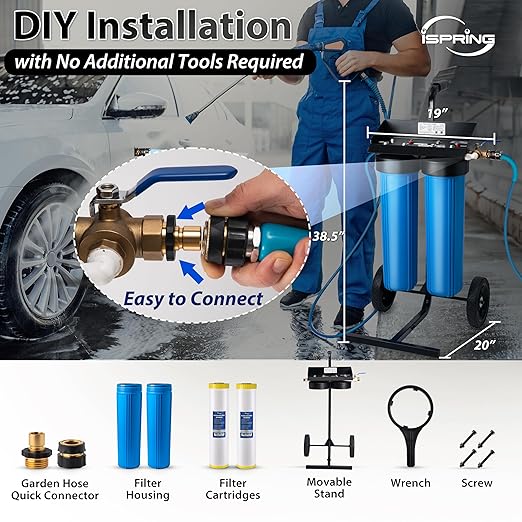 iSpring Spotless Car Wash System with Bypass Valve, Deionized Water System for Spot Free RVs, Model: WGB22BD-BP