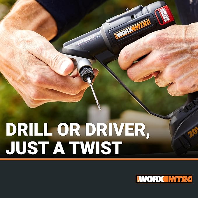 WORX Nitro 20V SwitchDriver 2.0 with 85 pc Accessory Kit, 2-in-1 Brushless Cordless Drill Driver, Drill Set Rotatable Dual 1/4" Chucks, WX177L.2 – (Battery & Charger Included)