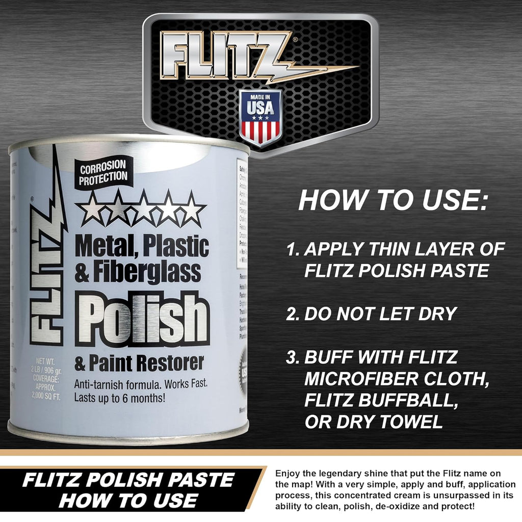 Flitz Multi-Purpose Metal Polish Paste - 2lb Can of USA-Made Chrome Polish - Works on Stainless Steel, Aluminum, Plastic, Jewelry and Cars - Non-Abrasive Cleaner & Rust Remover (1 Pack)