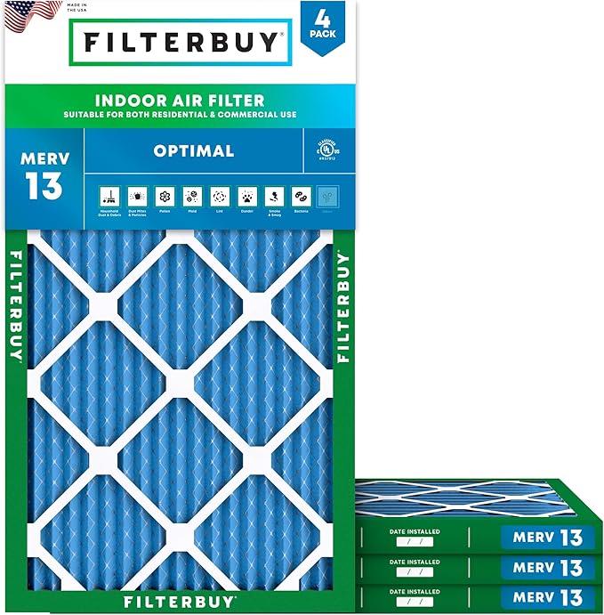 Filterbuy 16x32x1 Air Filter MERV 13 (MPR 1900) Health Defense Replacement (4-Pack), Electrostatic Pleated HVAC AC Furnace Filters, Made in USA (Actual Size: 15.50 x 31.50 x 0.75)