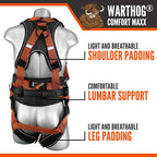 Malta Dynamics Warthog Comfort MAXX - Safety Harness for Construction – Fall Protection Equipment with Removable Belt and Lumbar Support, Side D-Rings, and Padding, OSHA & ANSI Compliant (L-XL)