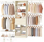 Closet System - 8FT Closet Organizer System with Wooden Drawers, 96" Closet Systems for Nursery & Walk-In Closets with Cuttable Hanging Shelving, Greige Oak