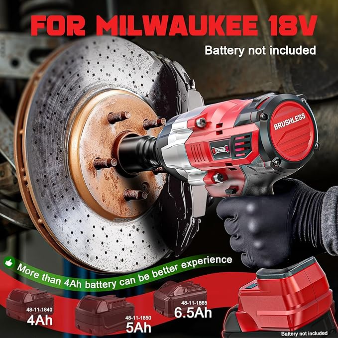 3/4" Cordless Impact Wrench Compatible with Milwaukee 18V Battery: 1850FT-LBS(2500N.m) High Torque Impact Driver, Auto-Stop Reverse, 4-Speed Heavy Duty Impact for Car/Truck/Mower(Bare Tool)