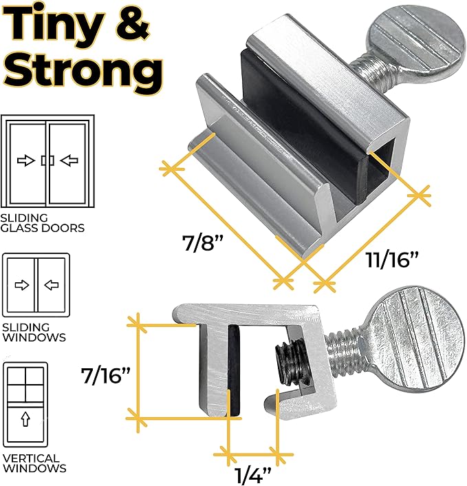 Window Locks, 4 Pack for Vertical and Horizontal Windows, Adjustable Aluminum Stoppers, Window Security, No-Drill Install, Requires 28-36mm Clearance