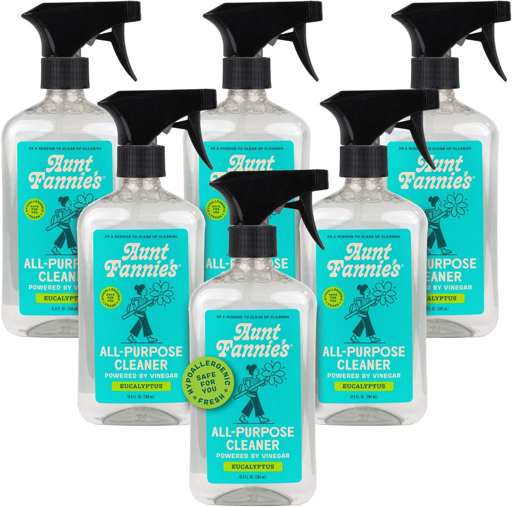 Aunt Fannie's All Purpose Household Cleaner, Multi-surface Spray, Powered by Vinegar for Kitchen, Bath, Windows and Countertops, Eucalyptus Scent (Pack of 6)