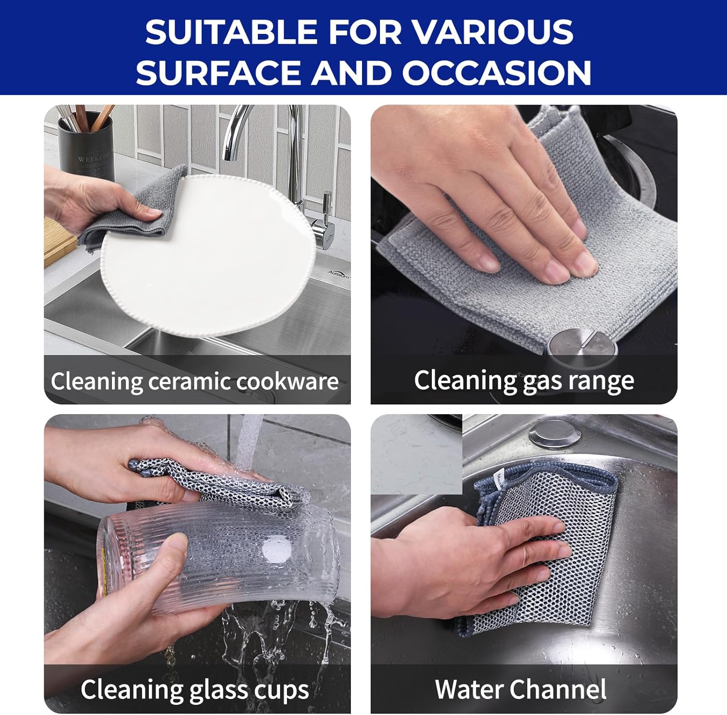 12PCS Non-Scratch Multipurpose Steel Wire Dishcloths - Reusable Quick-Dry Odor-Free Scrub Cloths for Dishes, Kitchen Cleaning Cloths for Cookware, Sinks, Stove Tops(9.84X9.84)