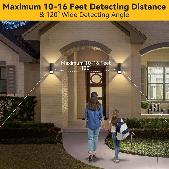 SHlMR Motion Sensor Outdoor Lights 2 Pack, Modern Dusk to Dawn Outdoor Lighting with Bulbs Include, Black Exterior Sconce Up and Down Motion Detector Lights for House Porch Garage, ETL Listed