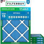 Filterbuy 17x22x1 Air Filter MERV 13 (MPR 1900) Health Defense Replacement (4-Pack), Electrostatic Pleated HVAC AC Furnace Filters, Made in USA (Actual Size: 16.50 x 21.50 x 0.75)