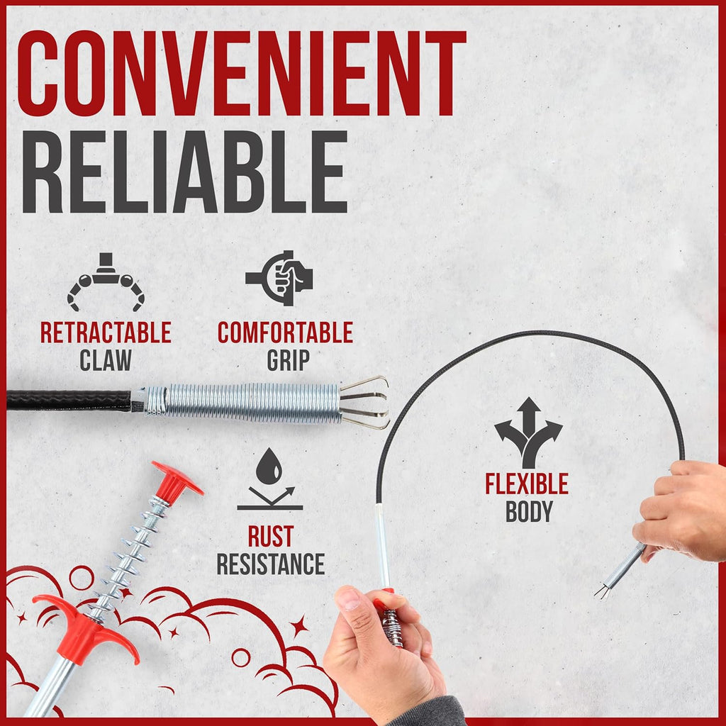 36" Snake Drain Clog Remover - Used as Hair Clog Remover for Sink, Shower, and Bathtub - Dryer Vent Cleaner, and as a Flexible Grabber Tool for Hard to Reach Places (3 Pack) - By RAM-PRO