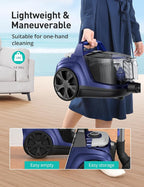 Aspiron Canister Vacuum Cleaner, 30Kpa Bagless Vacuum Cleaners, 3.7QT Large Dust Cup, Double HEPA Filter, Retractable Cord, 1600W Lightweight Vacuum Cleaner with 5 Tools for Hard Floors, Indigo