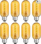 AMDTU Edison Bulbs 25 Watt E26 Base, Super Thin Spiral Filament Non-Dimmable, 25W Tubular Incandescent Light Bulb Replacement Soft Warm 2200K, T45 Amber Glass Retro LED Bulb 4W, 8 Pack