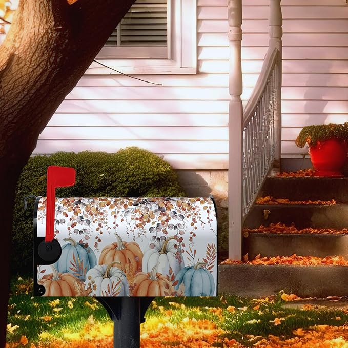 Fall Extra Magnetic Mailbox Covers Oversized Autumn Pumpkin Mailbox Covers Large Size 25.5 X 21 Inch Harvest Maple Leaf Post Letter Box Wrap Decor for Garden Yard Outside