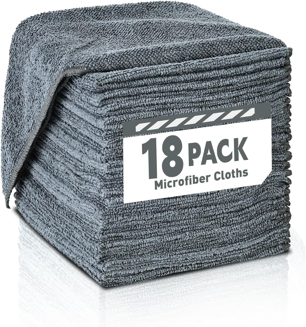 Microfiber Cleaning Cloths Bulk Pack-18 Pack, Microfiber Towels Bulk, Towels for Cars, Cleaning Rags Gray (12x12 inches)