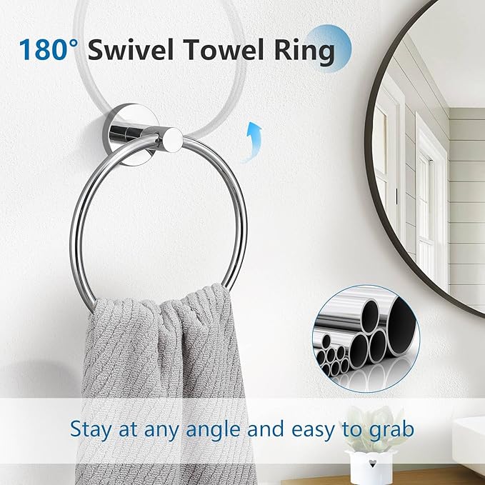 TNOMS 5-Piece Towel Bar Set Polished Chrome Bathroom Hardware Set Upgraded Towel Hooks Towel Racks Set for Bathroom Stainless Steel Wall Mounted Towel Holder Set 23.6 Inch