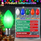 25 Pack Twinkle Christmas Replacement Bulbs, 7W Random Blinking Light Bulbs for Christmas String Light, Nightlights(Multicolor,C7,E12 Intermediate Base)