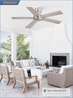 42 Inch Flush Mount Ceiling Fans no Light, Brushed Nickel Modern Ceiling Fans, 6-Speeds, Quiet Reversible DC Motor, Outdoor/Indoor Ceiling Fan for Patios, Living Room, Bedroom