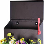 Wall Mount Mailbox with Flower Planter - Black Large Capacity Security Wall Mounted Mailbox - Waterproof Vertical Drop Mail Box Outdoor
