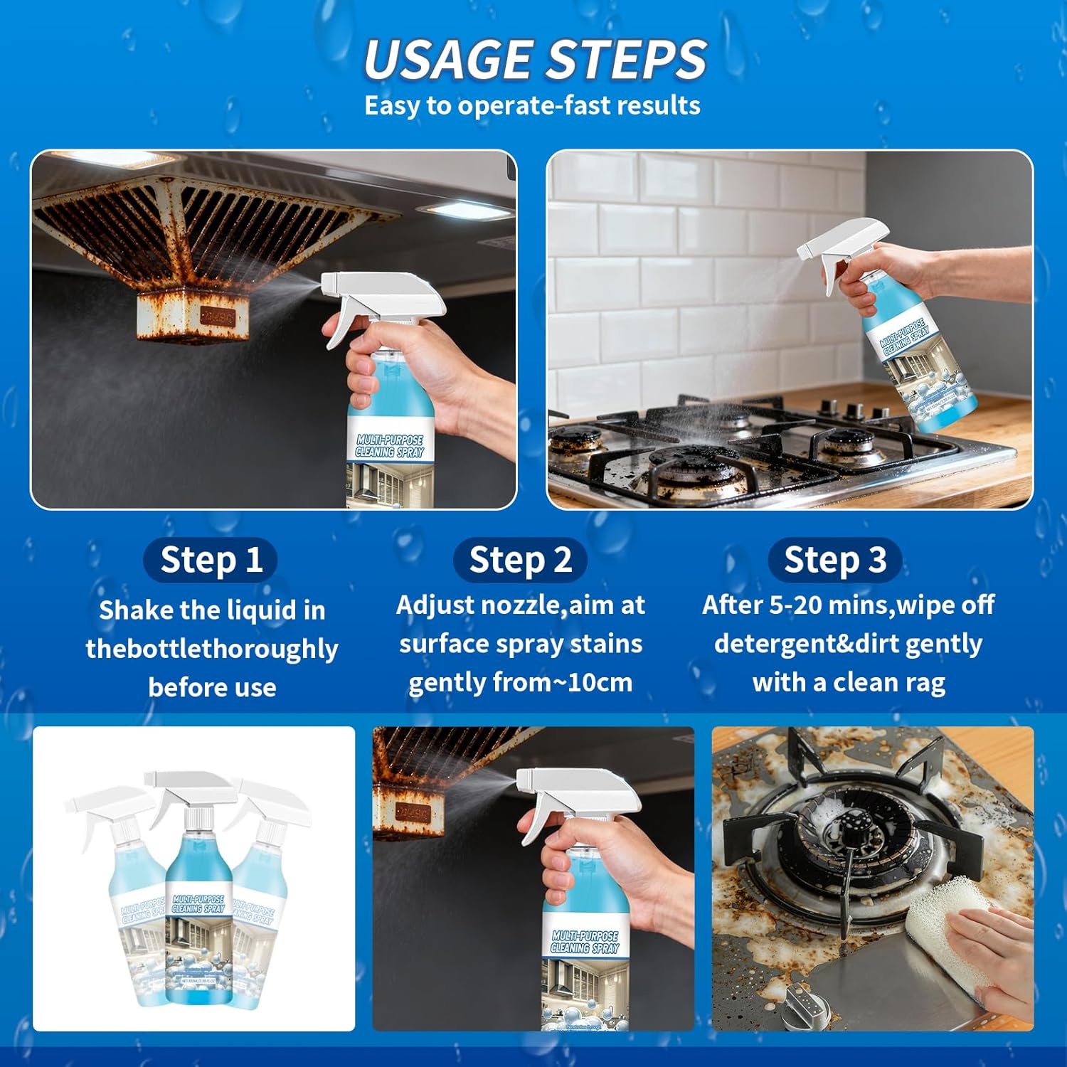 2PCS Spray Splash Cleaner, 2026 New Multi-Purpose Handheld Degreaser, Powerful Foam Sprays for for Kitchen, Easy to Use Rust Remover for Kitchenware, Grime Remover Spray for Home Family