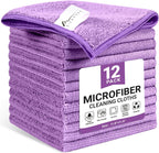 Microfiber Cleaning Cloth, 12 Pack Purple Cleaning Rags for Housekeeping, Reusable Microfiber Towels for Car, Kitchen, Bathroom and Household Cleaning Supplies, 11.8"X11.8"