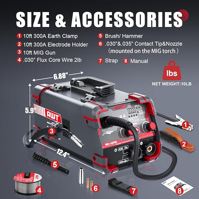 AWT 140Amp MIG Welder Flux Core MIG Welder/Stick/Lift TIG 3 in 1 Welding Machine, Welder Machine 110V With Synergy IGBT Inverter, Portable Gasless Welder Equipment
