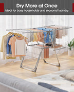 Clothes Drying Rack - Foldable Laundry Drying Rack for Clothing & Bedding, Easy-to-Assemble, Space-Saving Metal Airer with Non-Slip Feet, Indoor & Outdoor Use, 55.5"×22.8"×36.6", Gray