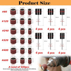 400 Pieces Sanding Drums Kit,Drum Sander Sleeves 376pcs (80 120 240 320 400 600Grit),24Pcs Drum Mandrels diameters,Sanding Bits Tool Accessories for Dremel Rotary Tool