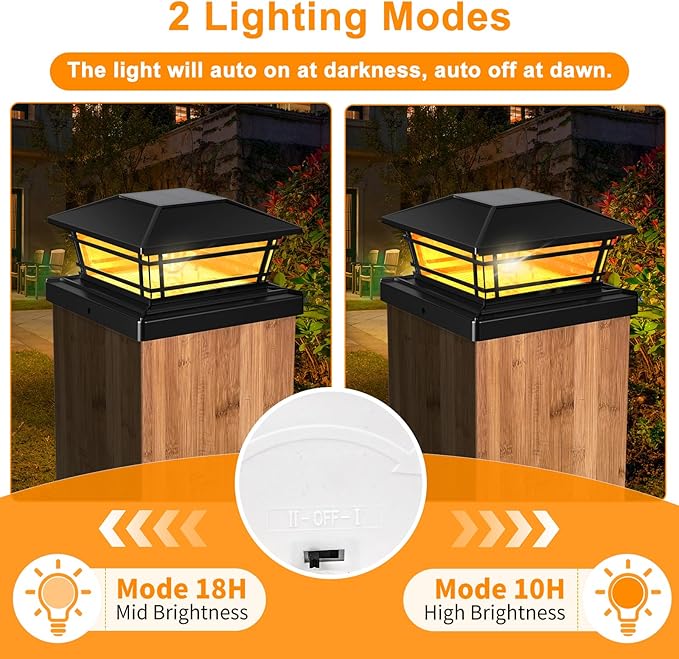 Solar Post Cap Lights Outdoor 12 Pack [LED Bulb, 2 Brightness Setting] Fence Post Solar Lights Waterproof for 4x4 5x5 or 5.5x5.5 Wood Posts, Warm Bright Bulb Lighting for Garden Deck Yard