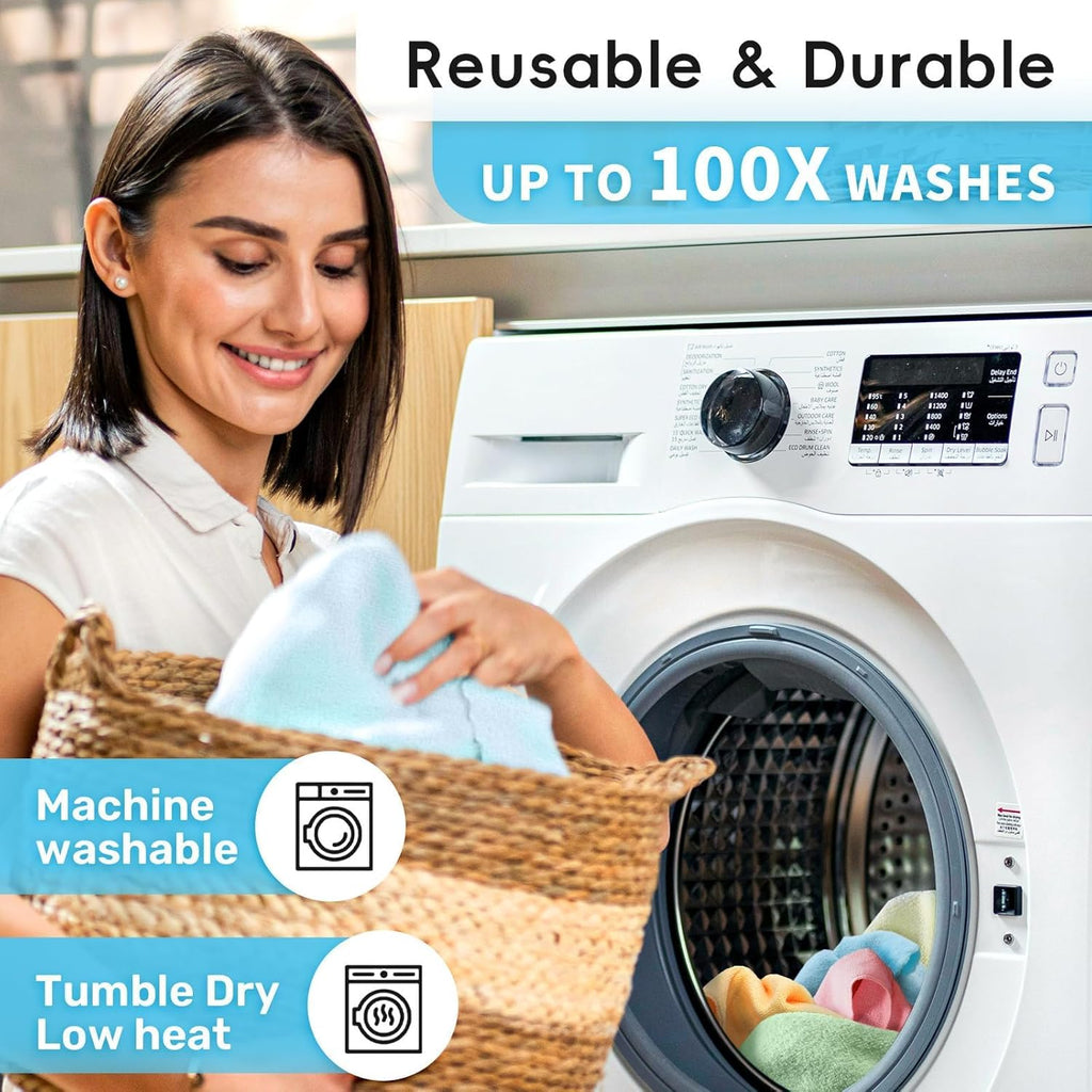 Microfiber Cleaning Cloths Roll, 75 Pack Tear Away Microfiber Towels Roll, 12" x 12" Lint Free Rags, Reusable Cleaning Cloths, Washable, Scratch Free,Ultra Absorbent Dish Rags(Blue)