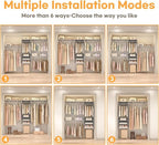 Cyclysio 96 Inch Closet Organizers and Storage, 8 FT Hanging Closet Organizer with 4 Adjustable Rods, Wardrobe Organizers with 3 Shelving Towers for 4-8FT Spaces(Cut-to-Fit), Gray