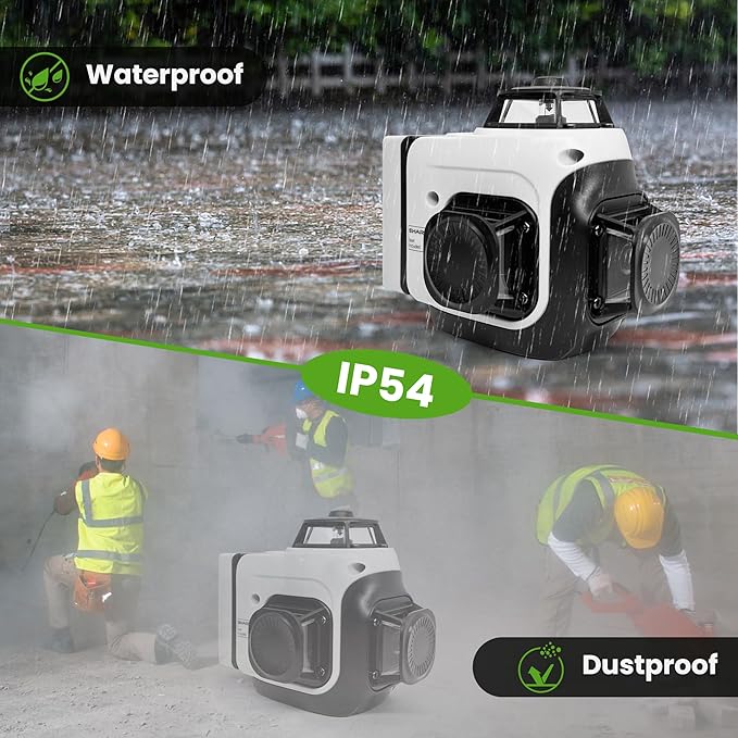 Laser Level 360 Self Leveling, 3x360° 3D Green Line Laser Level for Picture Hanging, Rechargeable Lazer Level with Type-C Charger, 2 * 6000mAh Batteries, Magnetic Rotating Stand and Hard Case